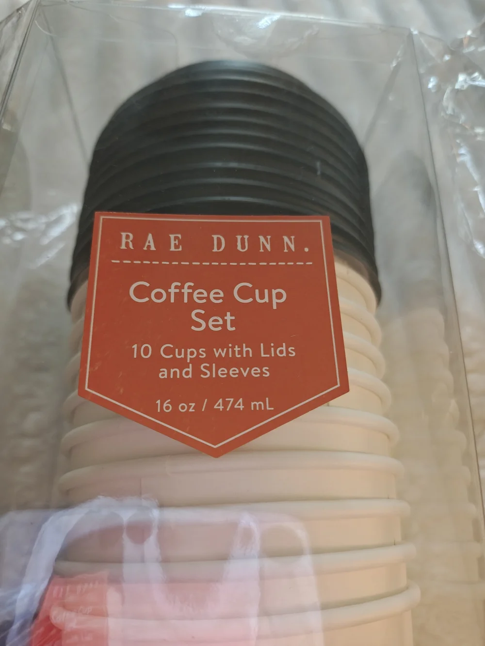 Rae Dunn Black and Cream Coffee Cup Set with Lids & Sleeves